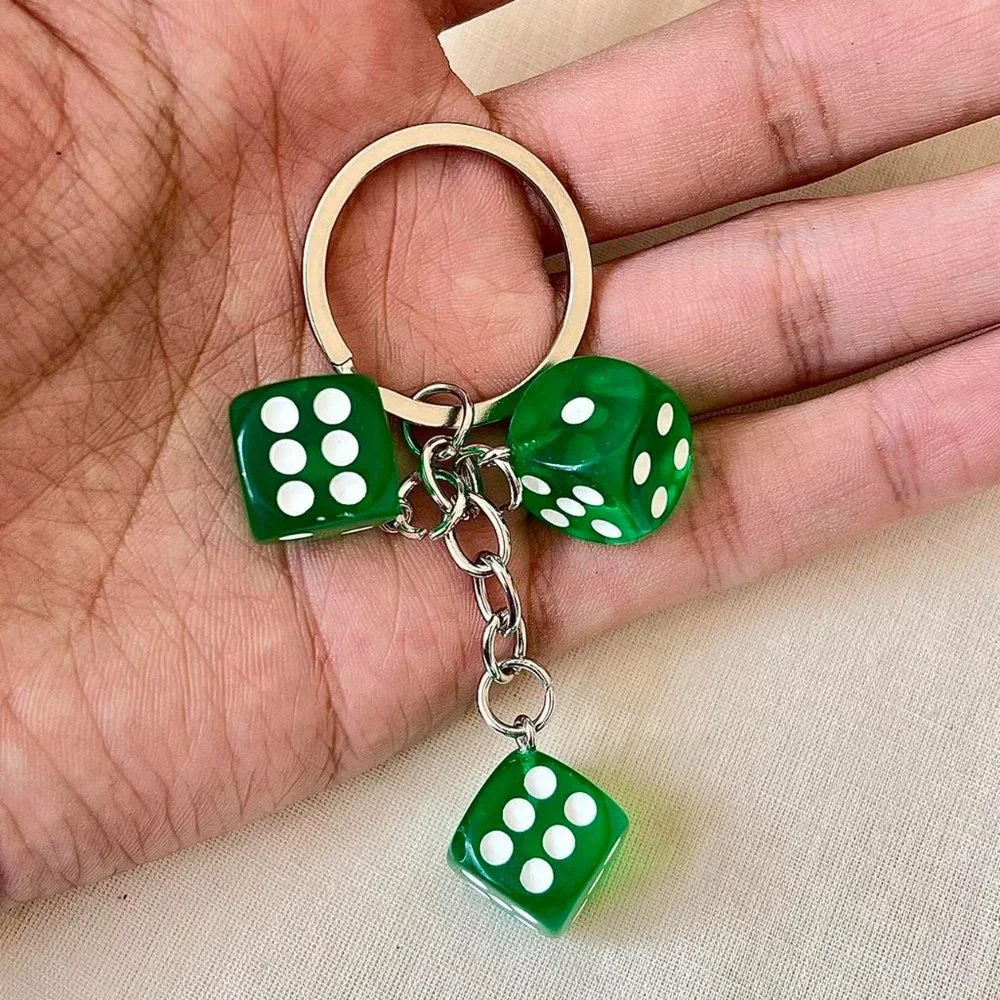 y2k 2000s green dice keyring for keychain
